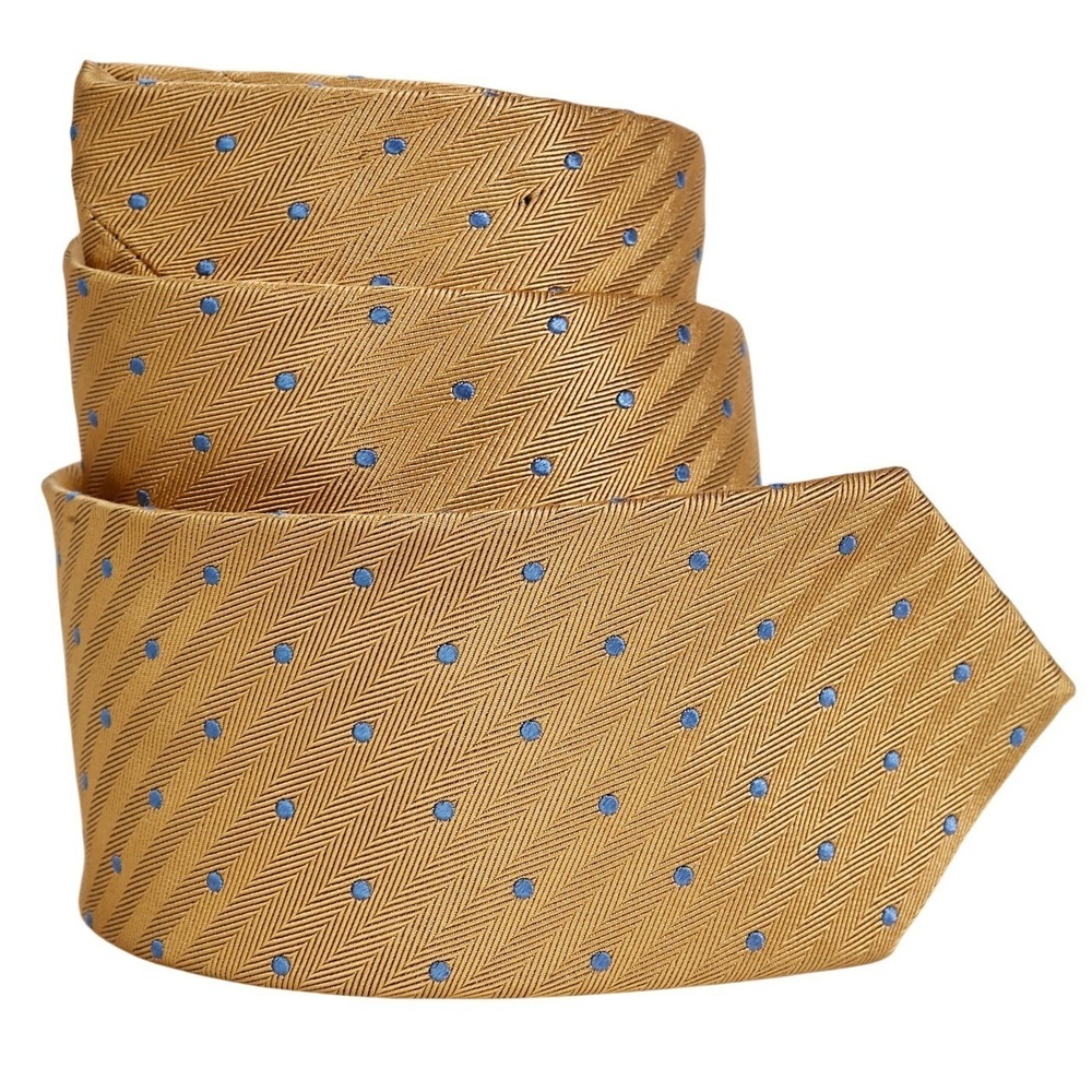 Jos. A. Bank Heritage Collection Men's Silk Necktie Gold Blue Polka Herringbone‎